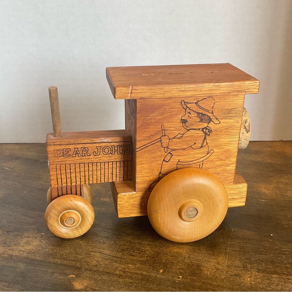 1980's Wooden Dear John Coin Bank Toy Tractor